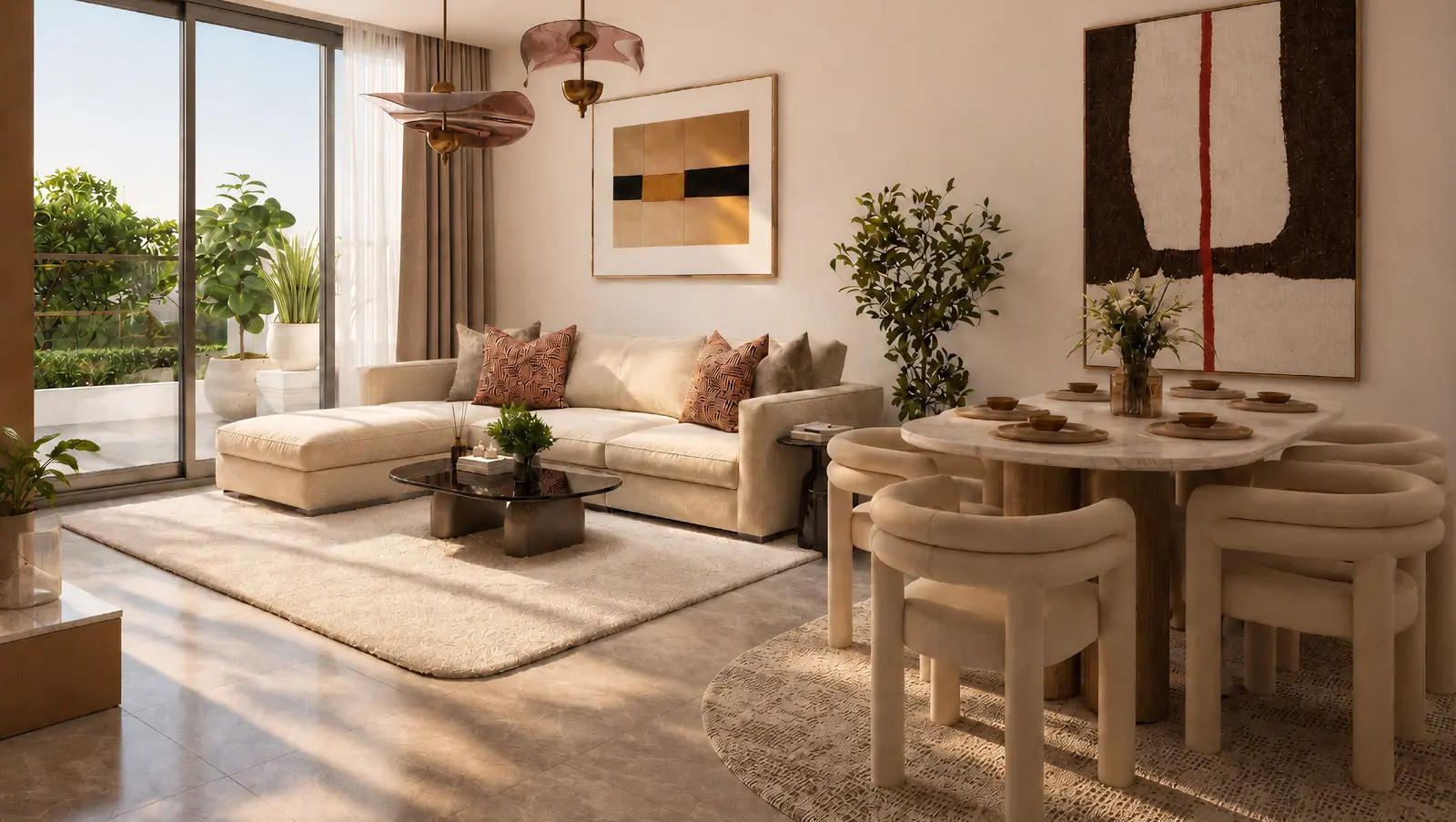 Two-bedroom living and dining room