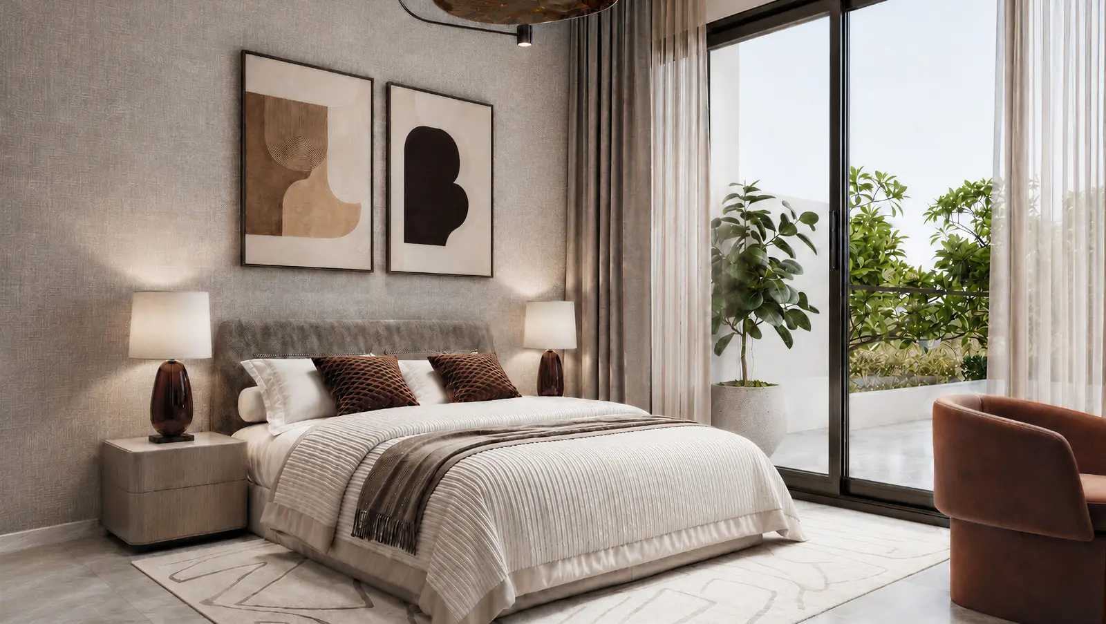 Bedroom with floor-to-ceiling glazing