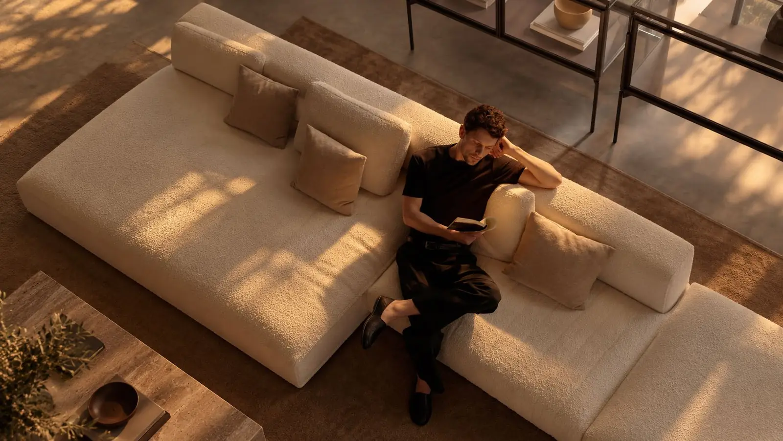 A resident relaxing in a living room